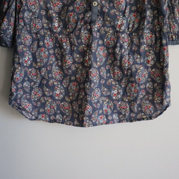Aigle Womens Blue Sz S Buttoned Henley Short Sleeve Paisley Casual Tunic Top - Picture 11 of 14